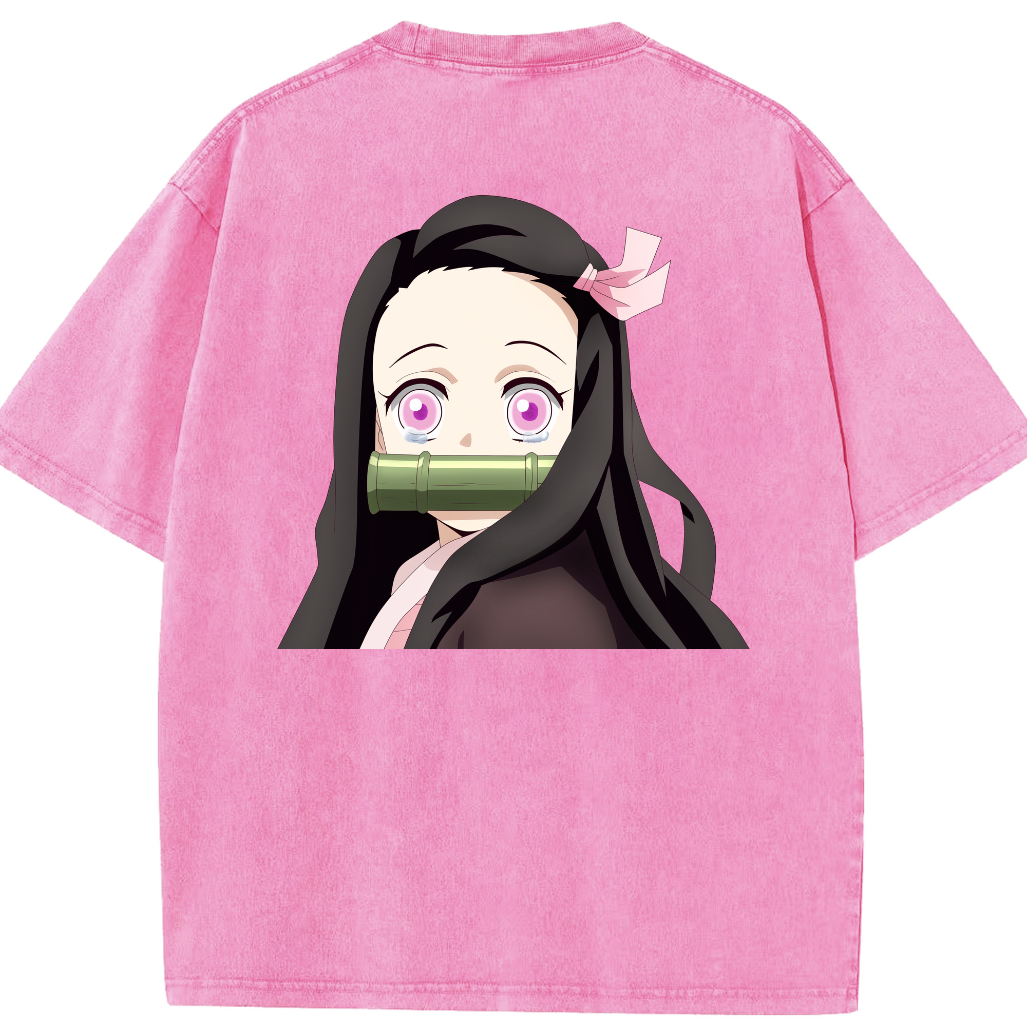 （画像用） 鬼滅の刃（きめつのやいば）竈門 禰󠄀豆子／かまど ねずこ Kamado Nezuko 綿100% ヴィンテージ風 半袖Tシャツ（背面プリント）